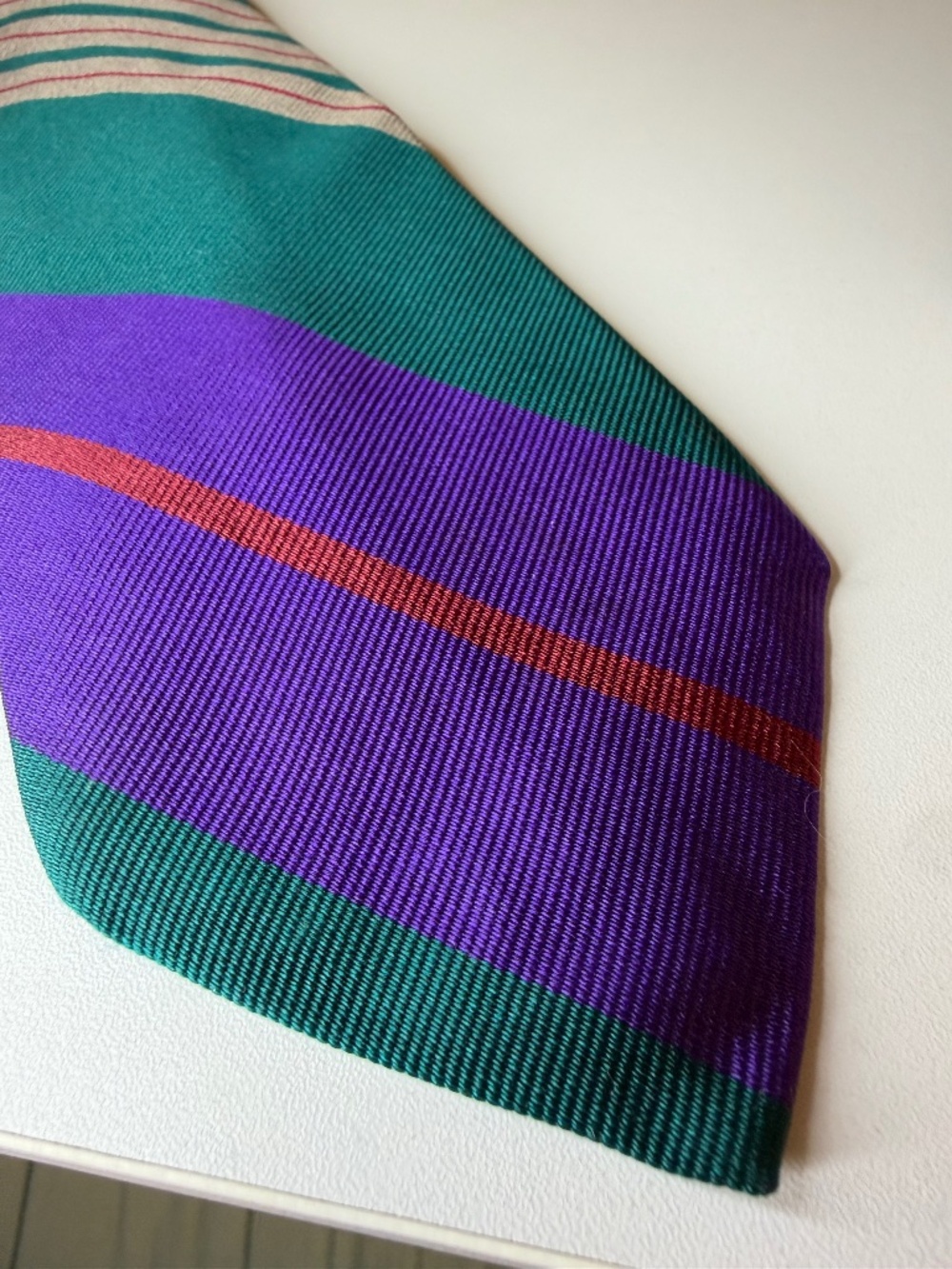 Vintage Cesarani Silk Purple Green Necktie Made in USA 60" Long